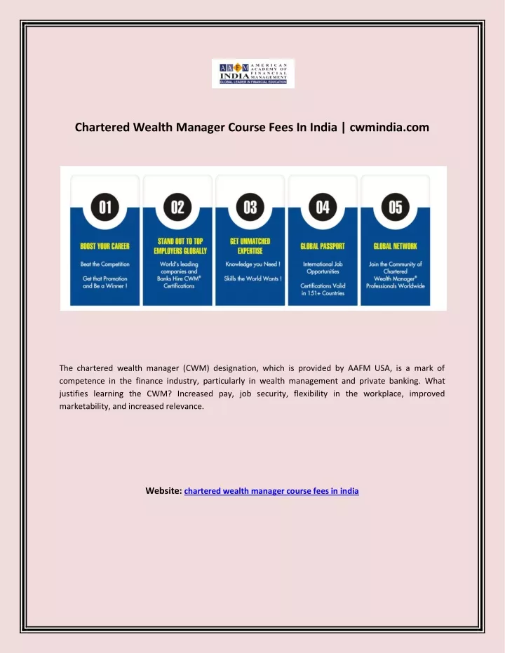 chartered wealth manager course fees in india