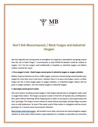 Don't link Mucormycosis Black Fungus and industrial oxygen
