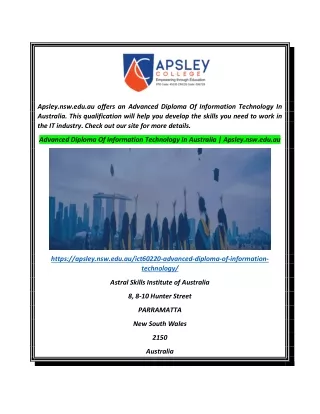 Advanced Diploma Of Information Technology In Australia  Apsley.nsw.edu.au