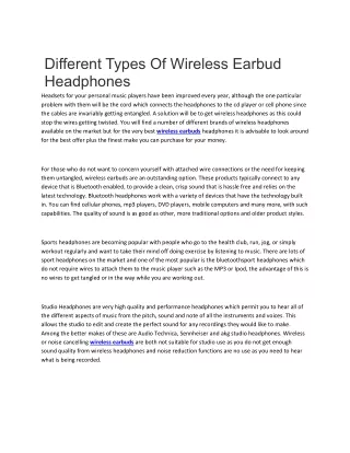 Different Types Of Wireless Earbud Headphones