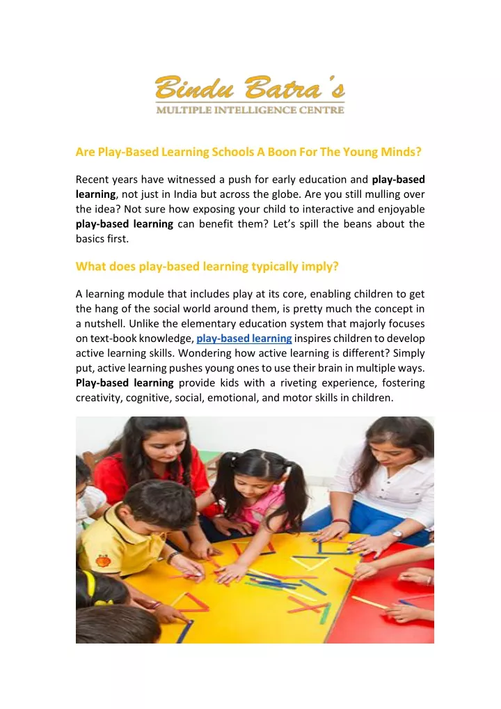are play based learning schools a boon