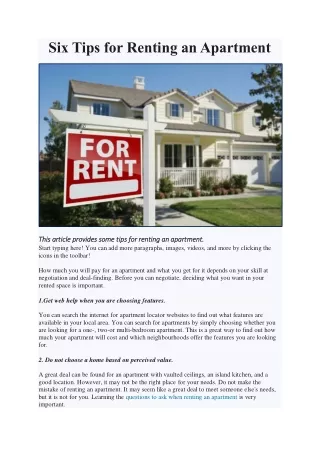 Six Tips for Renting an Apartment