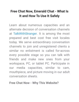 Free Chat Now, Emerald Chat - What Is It and How To Use It Safely