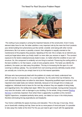 the need for roof structure problem repair