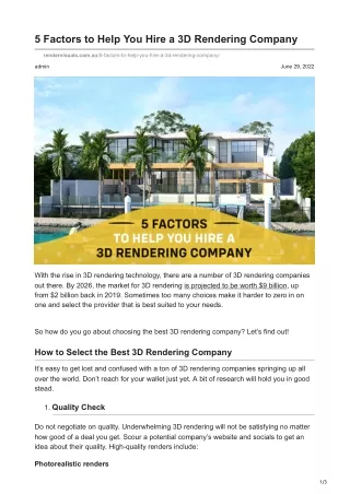 5 Factors to Help You Hire a 3D Rendering Company
