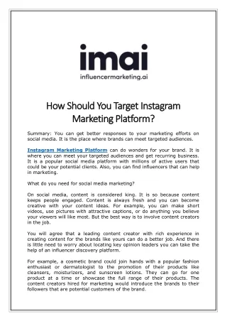 How Should You Target Instagram Marketing Platform