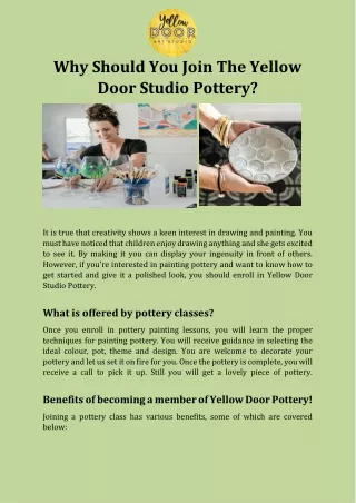 Get The Best Pottery Painting Classes at The Yellow Door Studio