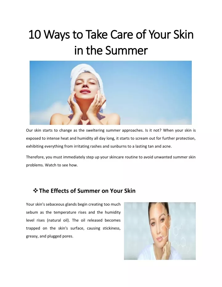 10 ways 10 ways t to o take care of your skin