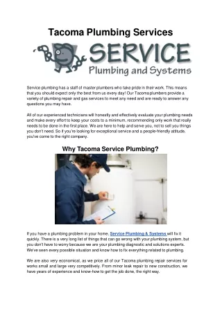 Residential and Commercial Plumbing Services Tacoma WA