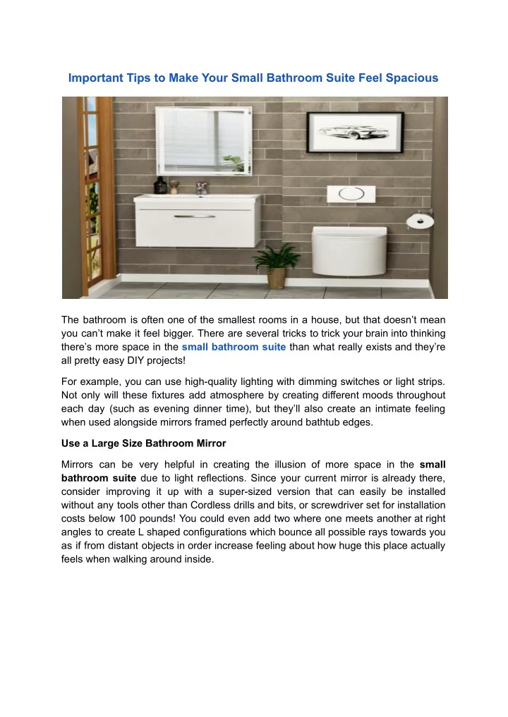 important tips to make your small bathroom suite