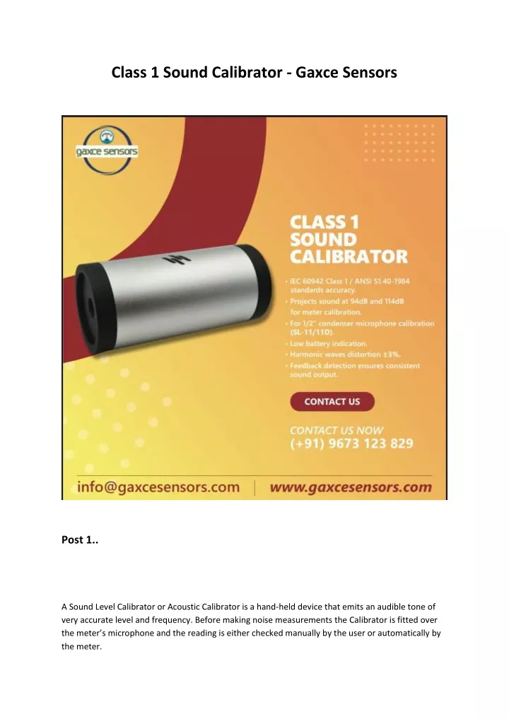 class 1 sound calibrator gaxce sensors