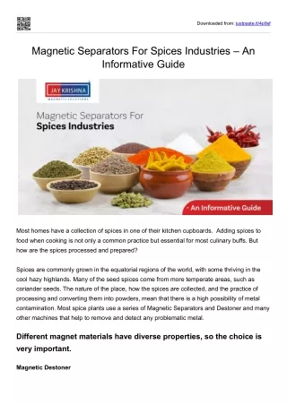 Magnetic Separators For Spices Industries – An Informative Guide