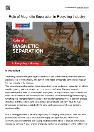 Role of Magnetic Separation in Recycling Industry