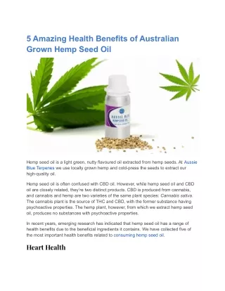 5 Amazing Health Benefits of Australian Grown Hemp Seed Oil