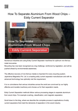 How To Separate Aluminium From Wood Chips – Eddy Current Separator