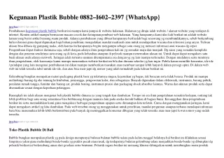 Kegunaan Plastik Bubble Ô882 16Ô2 2397 (whatsApp)