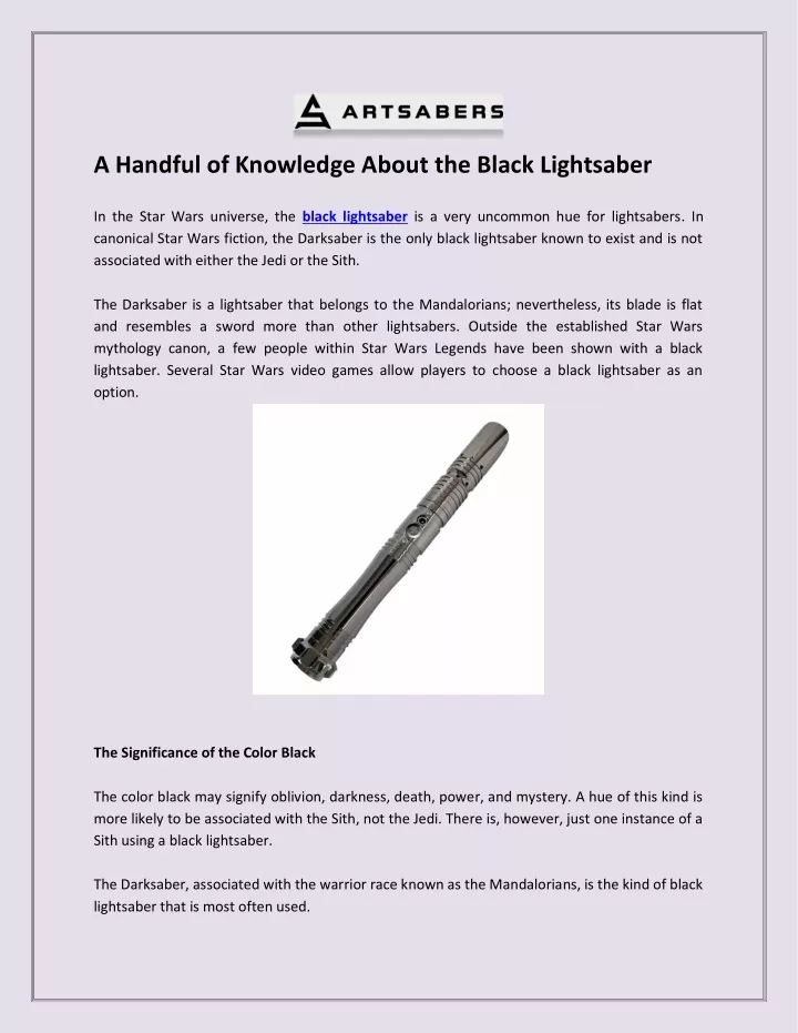 a handful of knowledge about the black lightsaber