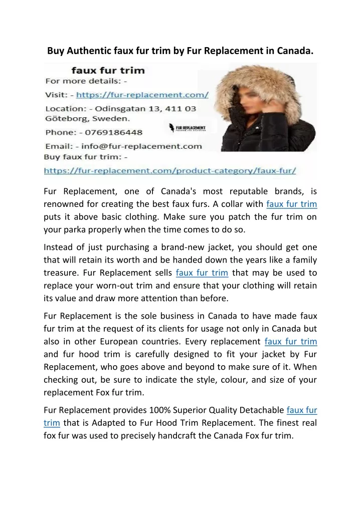 buy authentic faux fur trim by fur replacement