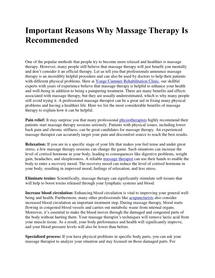 Ppt Important Reasons Why Massage Therapy Is Recommended Powerpoint