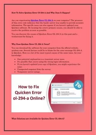 How To Solve Quicken Error Ol-294-a