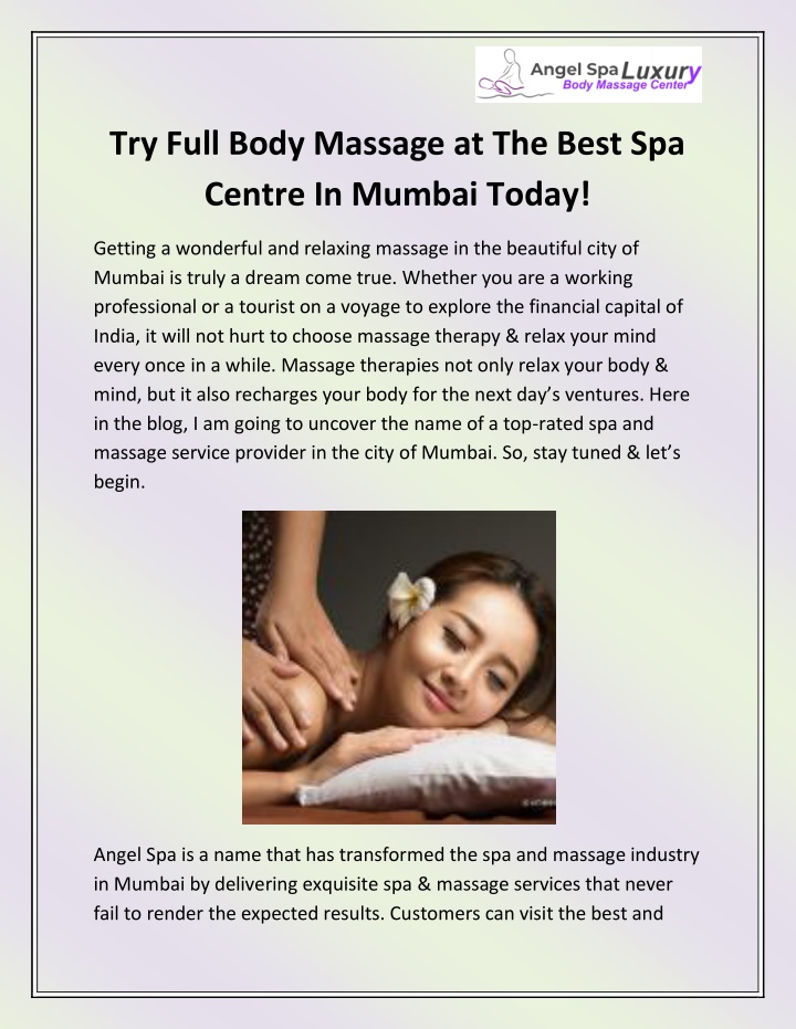 try full body massage at the best spa centre