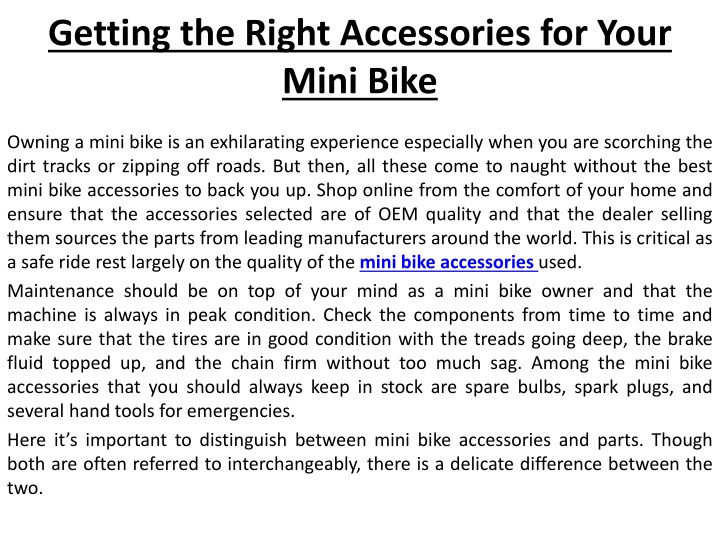 getting the right accessories for your mini bike