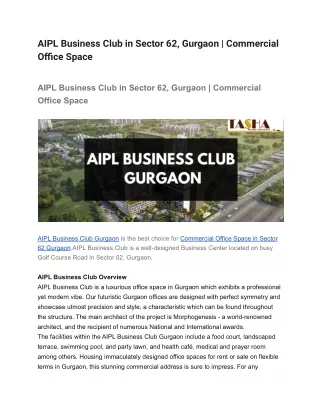 AIPL Business Club in Sector 62, Gurgaon _ Commercial Office Space