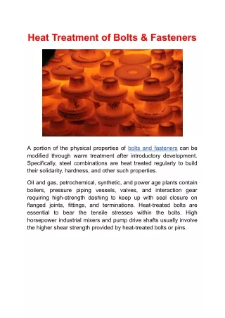 Heat Treatment for Bolts and Fasteners - Classic Metallic