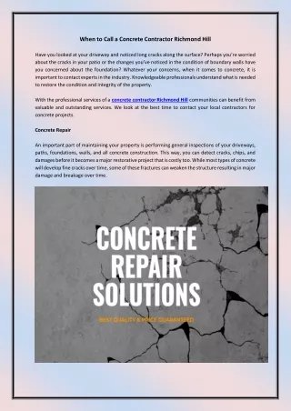 When to Call a Concrete Contractor Richmond Hill