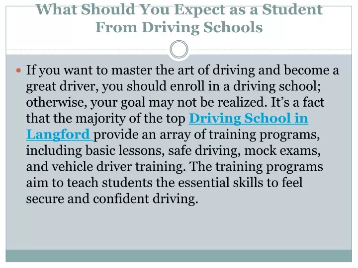 what should you expect as a student from driving