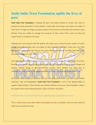 Smile India Trust Foundation uplifts the lives of poor