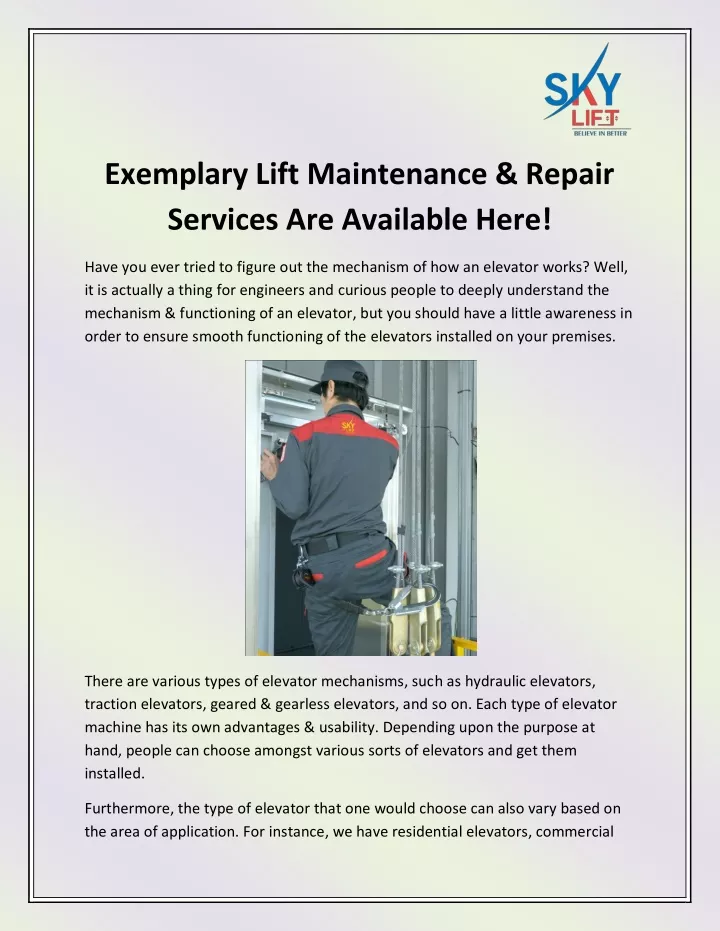 exemplary lift maintenance repair services
