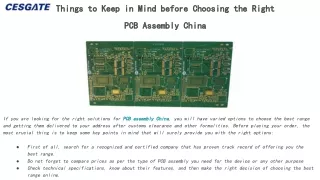 Things to Keep in Mind before Choosing the Right PCB Assembly China