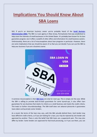 Implications You Should Know About SBA Loan1