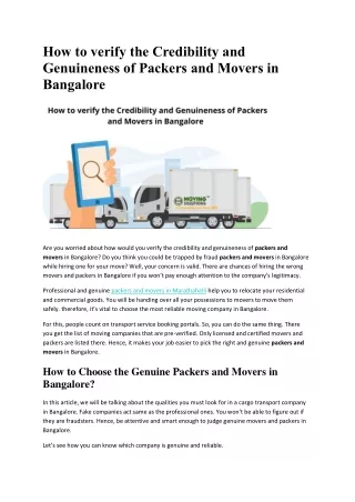 How to verify the Credibility and Genuineness of Packers and Movers in Bangalore