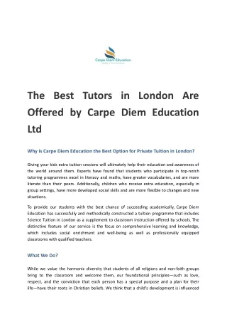 The Best Tutors in London Are Offered by Carpe Diem Education Ltd