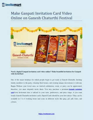 Make Ganpati Invitation Card Video Online on Ganesh Chaturthi Festival