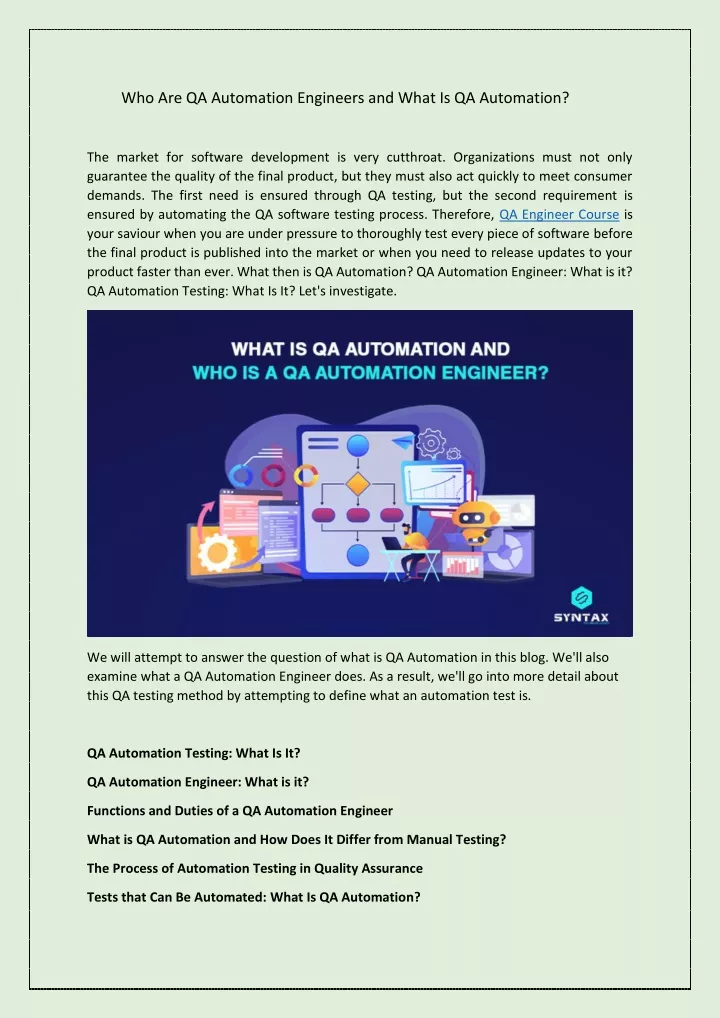who are qa automation engineers and what
