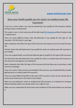 Does your health qualify you for senior no medical exam life insurance?