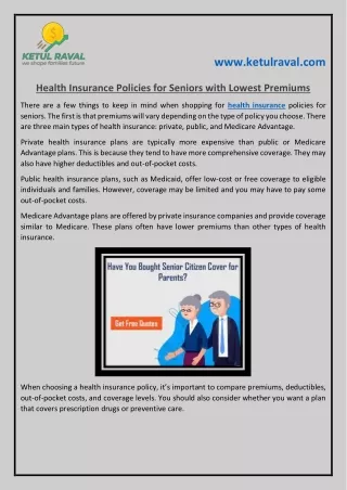 Health Insurance Policies for Seniors with Lowest Premiums