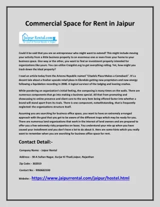 Commercial Space For Rent In Jaipur