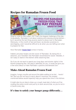 Recipes for Ramadan Frozen Food