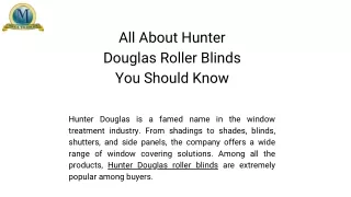 All About Hunter Douglas Roller Blinds You Should Know