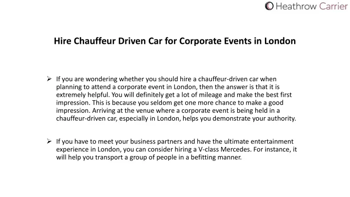 hire chauffeur driven car for corporate events in london