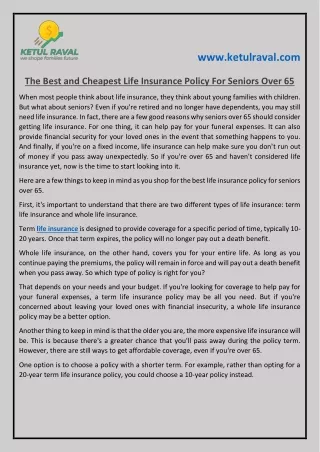 The Best and Cheapest Life Insurance Policy For Seniors Over 65