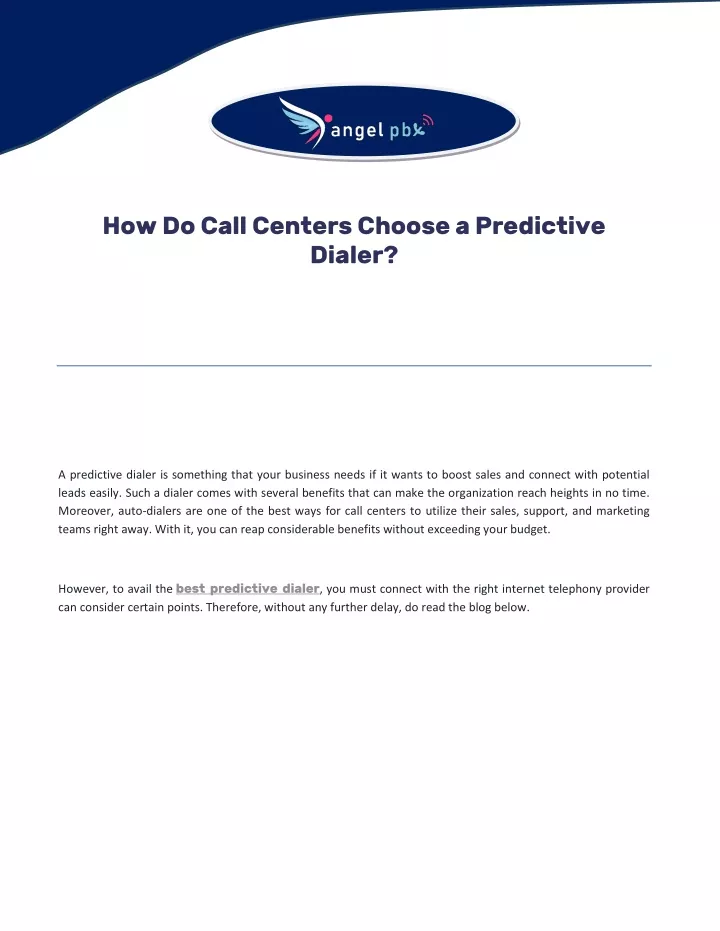 how do call centers choose a predictive dialer