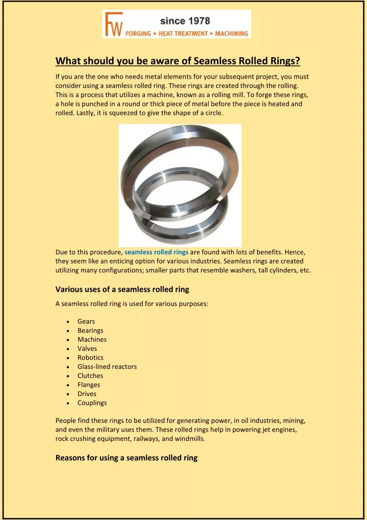 what should you be aware of seamless rolled rings