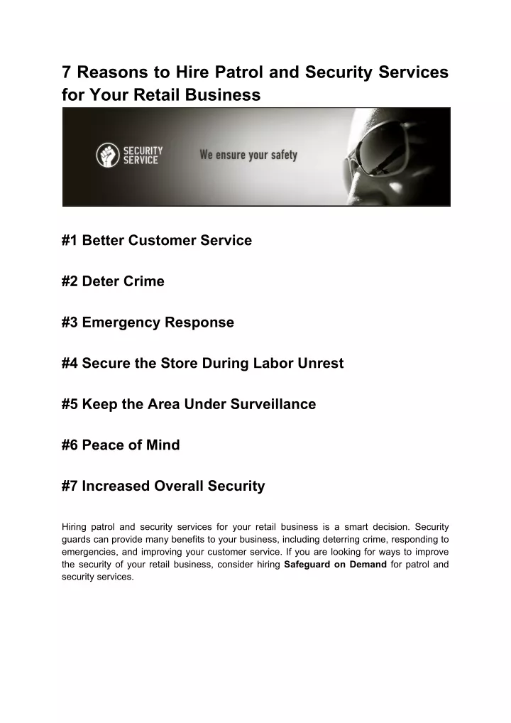 7 reasons to hire patrol and security services
