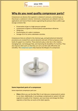 why do you need quality compressor parts