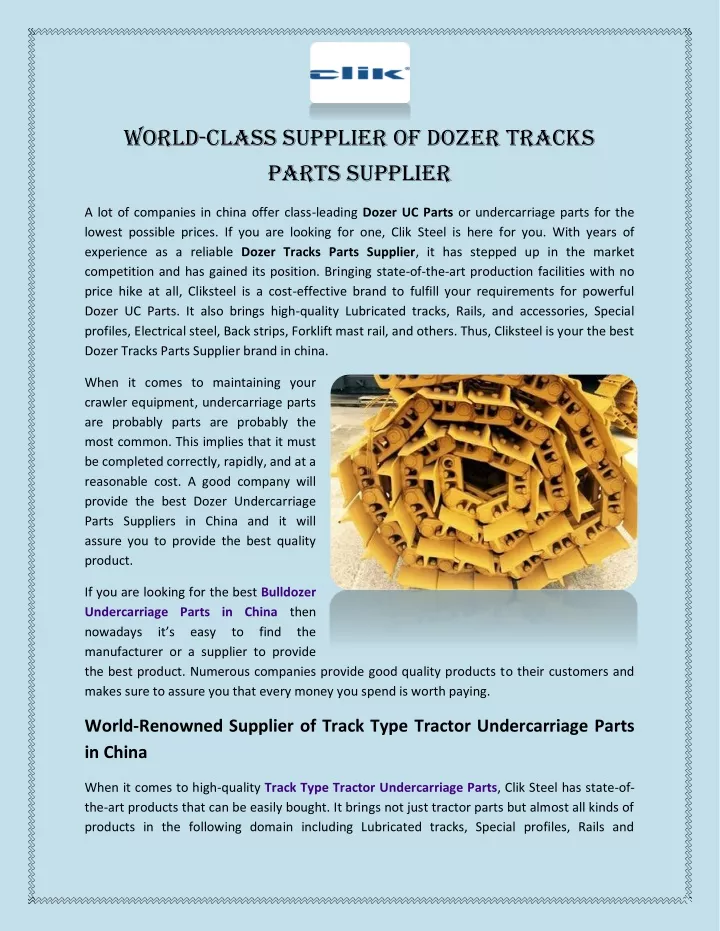 world class supplier of dozer tracks parts
